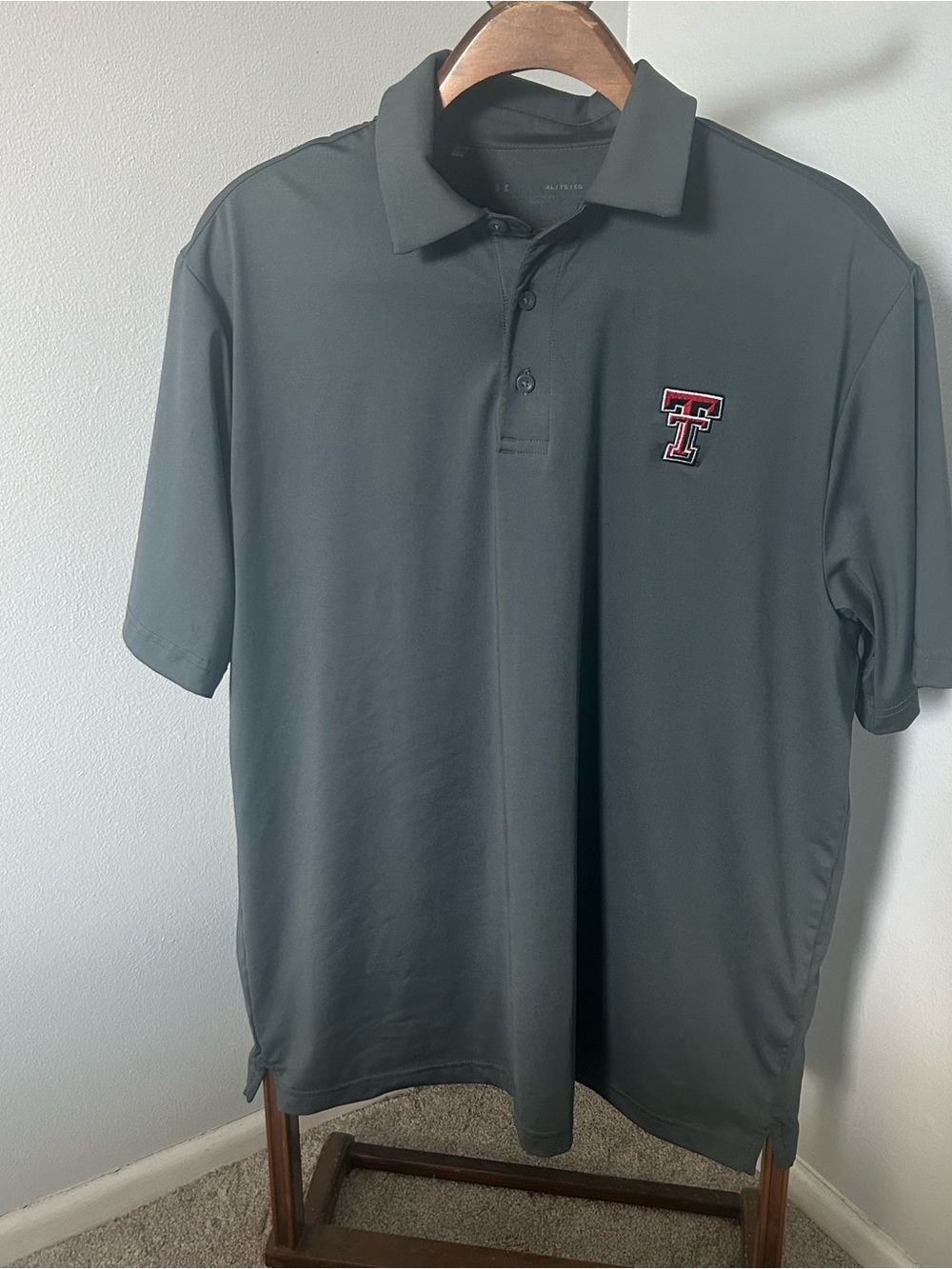 Under Armour Men's Dark Gray Polo with Red/White 'T' Logo